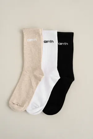 Aim'n Clothing Aimn Logo Socks 3PK | Black/White/Beige