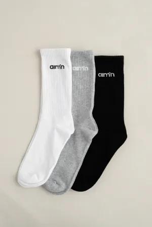 Aim'n Clothing Aimn Logo Socks 3PK | Grey Melange