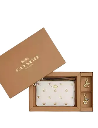 Coach Boxed Corner Zip Wristlet With Star Print And Charms Coach Bags