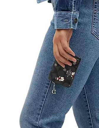 Coach Boxed Mini Wallet On A Chain In Signature Canvas With Snowman Print Coach Bags