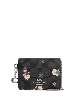 Coach Boxed Mini Wallet On A Chain In Signature Canvas With Snowman Print Coach Bags