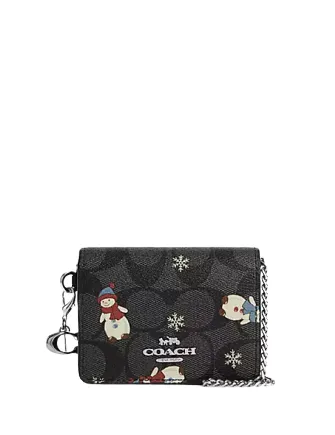Coach Boxed Mini Wallet On A Chain In Signature Canvas With Snowman Print Coach Bags