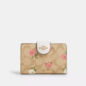 Coach Outlet Medium Corner Zip Wallet In Signature Canvas With Floral Print COACH Outlet Bags