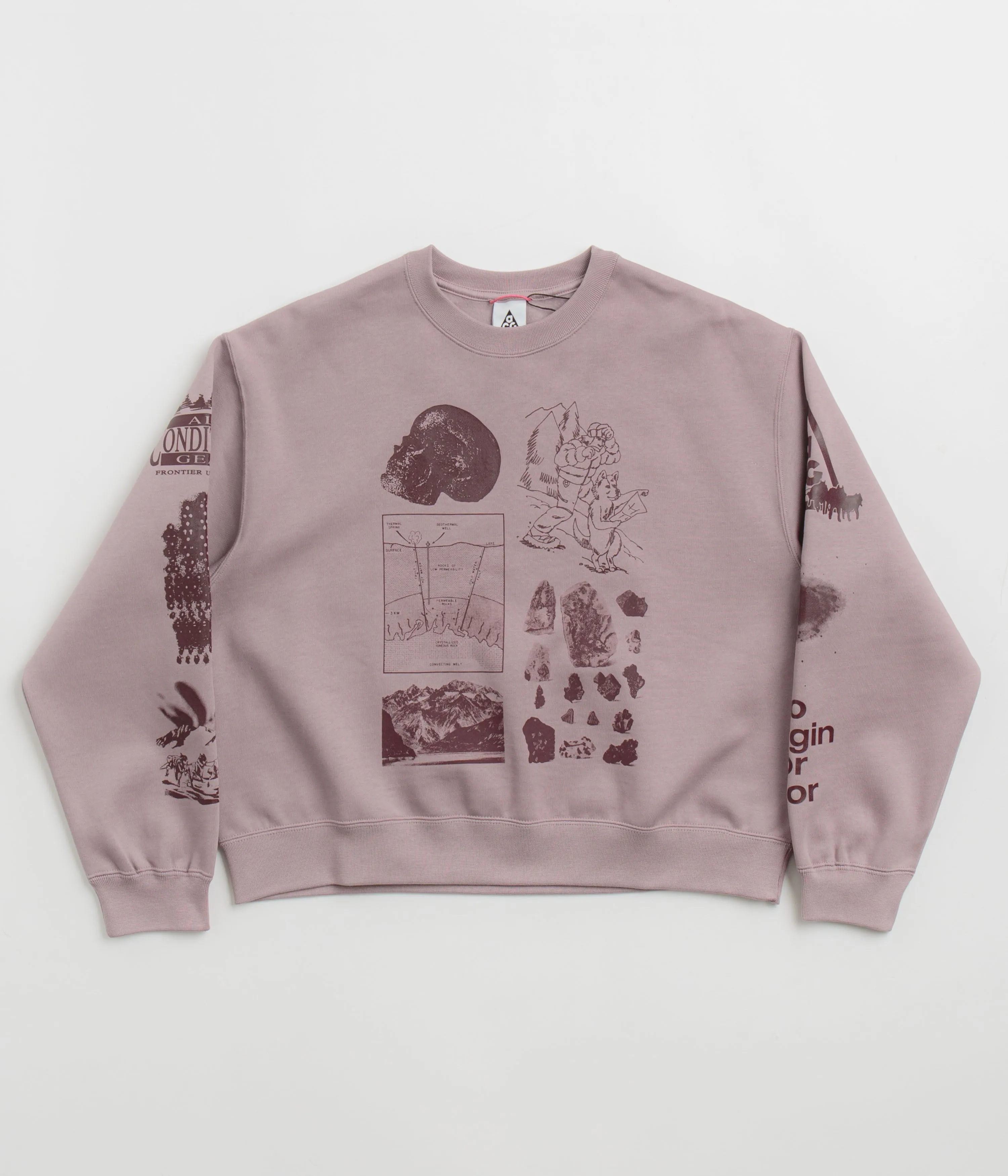 Nike ACG Womens Tuff Fleece Crewneck Sweatshirt - Light Violet Ore / Burgundy Crush Nike ACG Outdoor Clothing