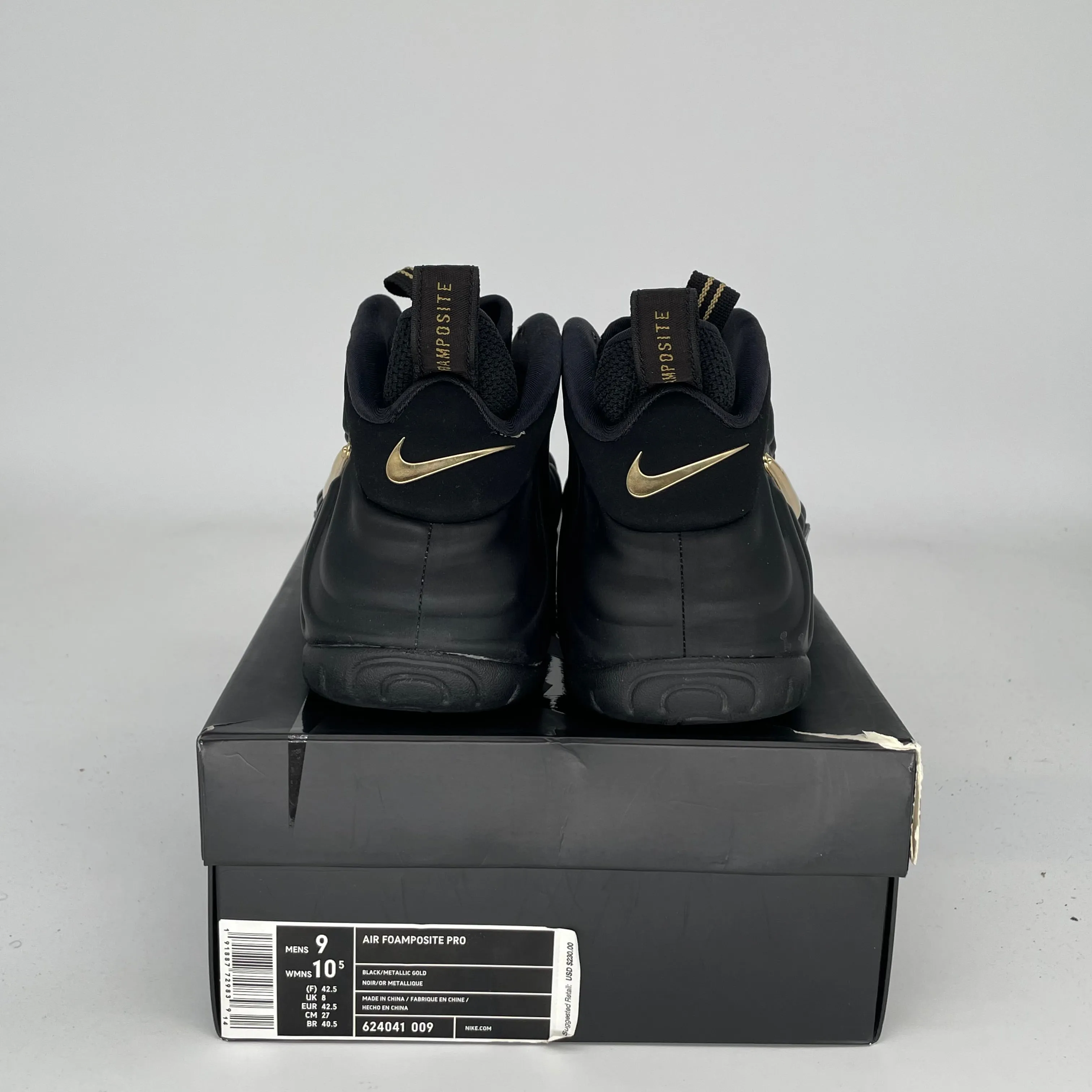 NIKE AIR FOAMPOSITE PRO BLACK METALLIC GOLD SIZE 9 624041-009