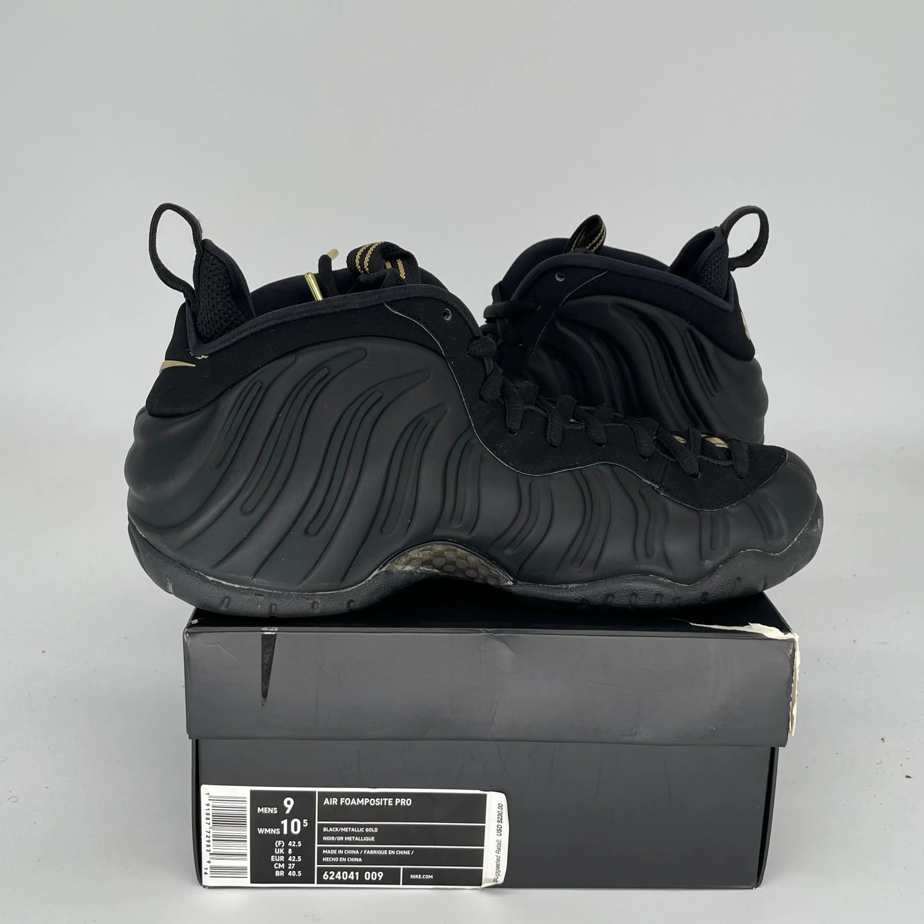 NIKE AIR FOAMPOSITE PRO BLACK METALLIC GOLD SIZE 9 624041-009