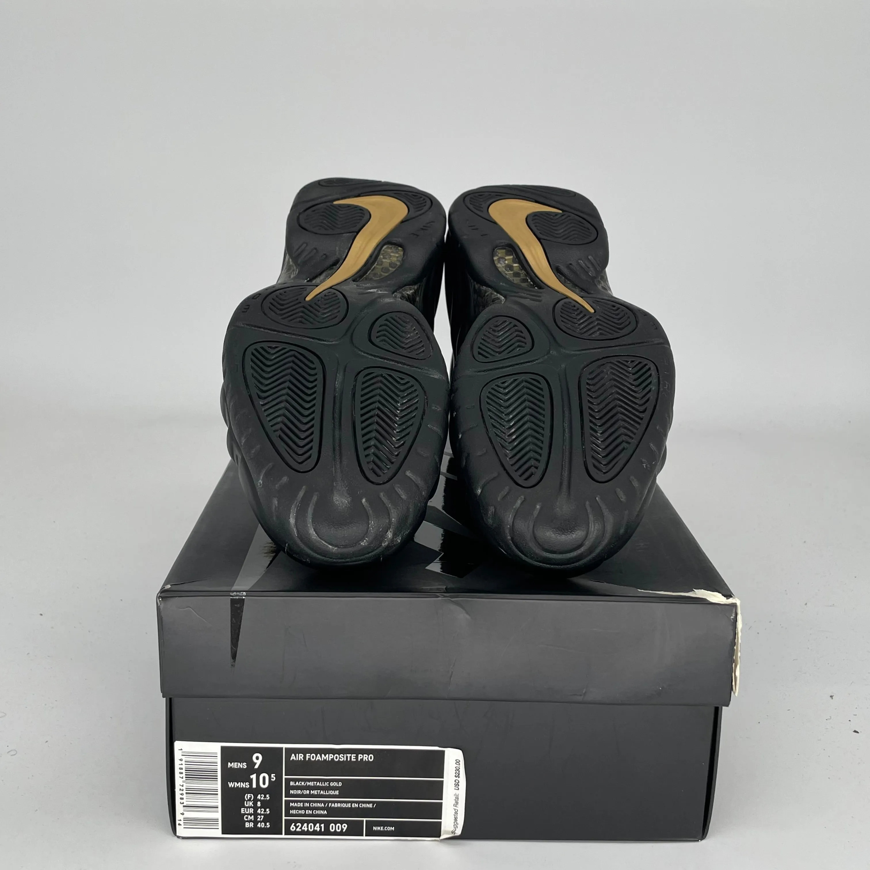 NIKE AIR FOAMPOSITE PRO BLACK METALLIC GOLD SIZE 9 624041-009