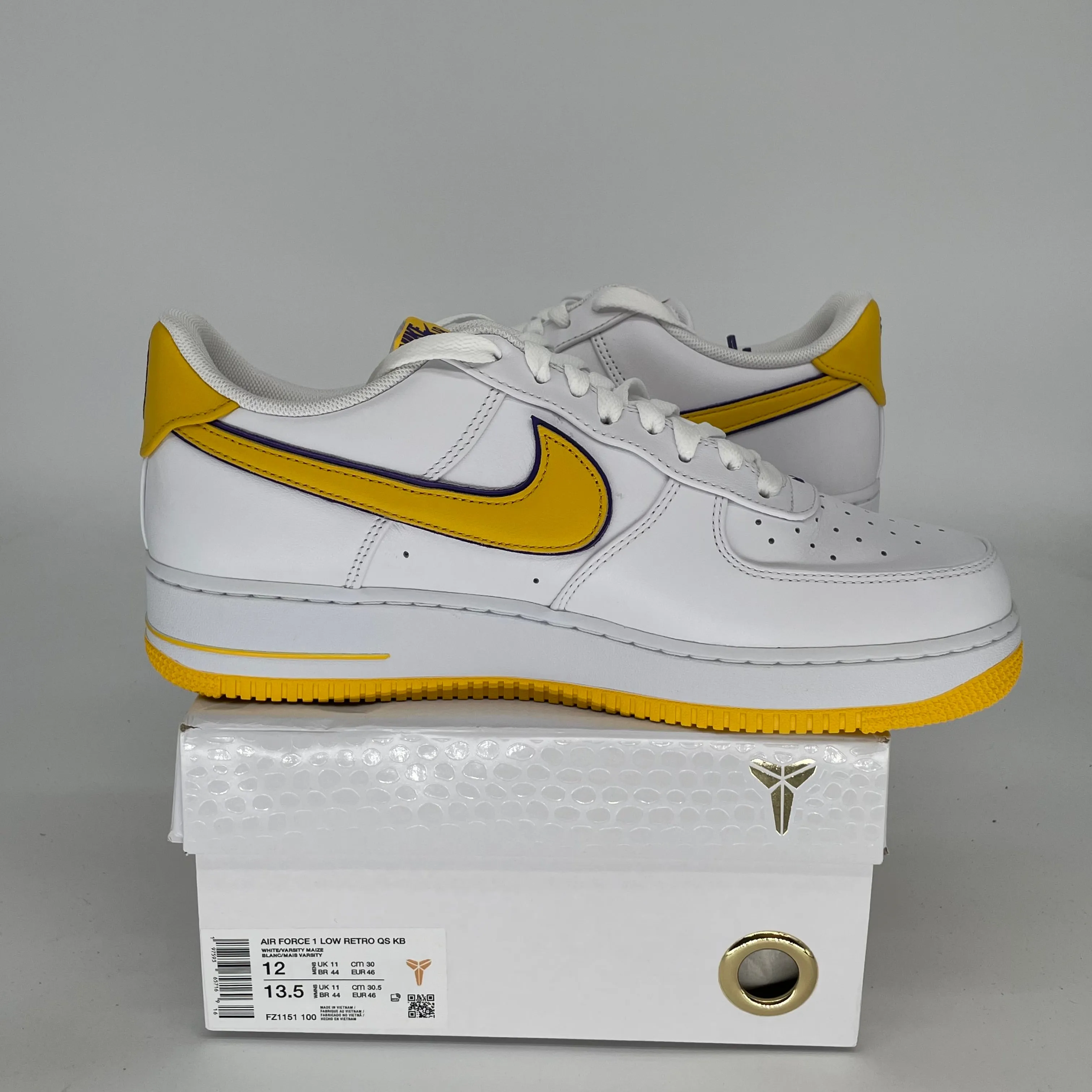NIKE AIR FORCE 1 LOW KOBE BRYANT LAKERS HOME SIZE 12 FZ1151-100