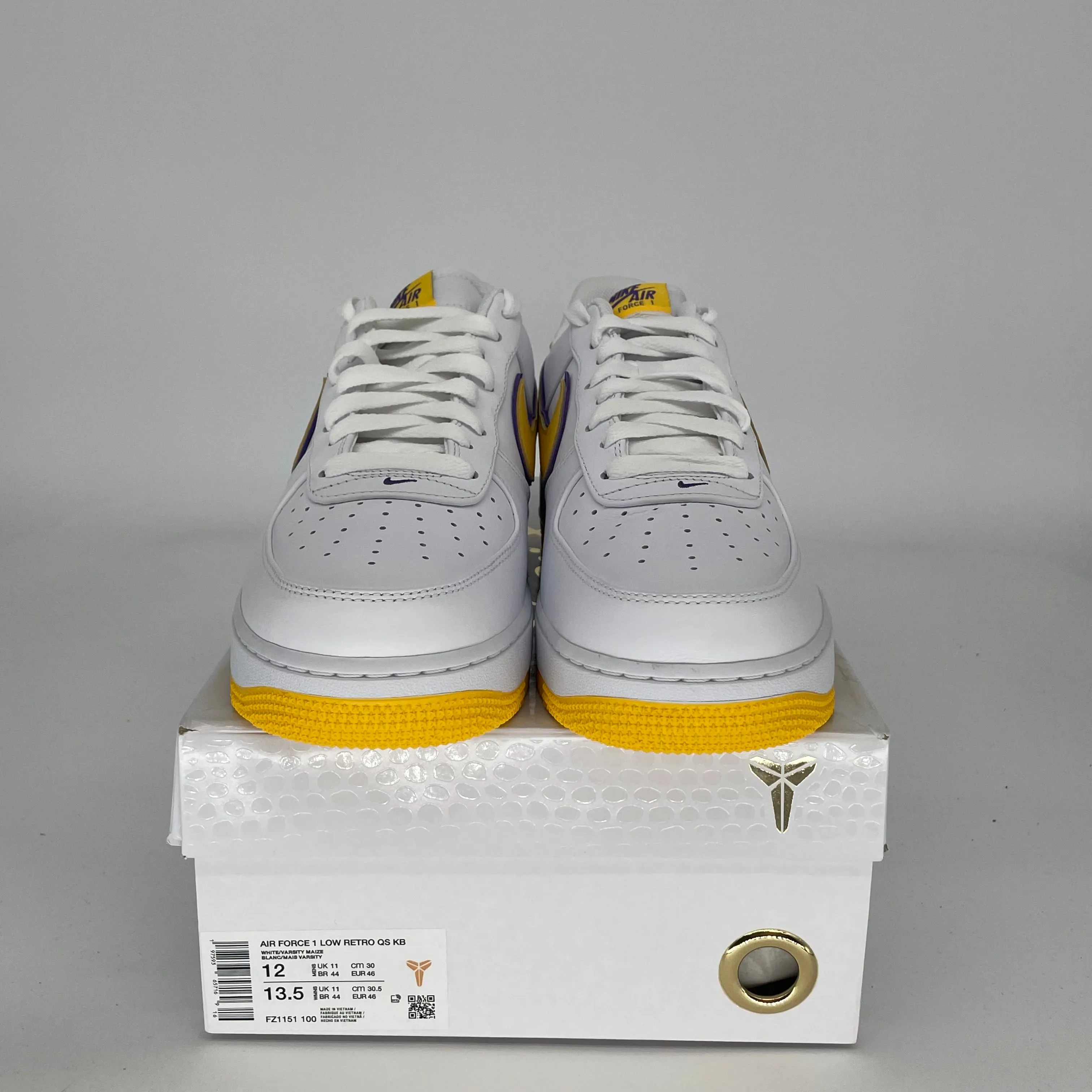 NIKE AIR FORCE 1 LOW KOBE BRYANT LAKERS HOME SIZE 12 FZ1151-100
