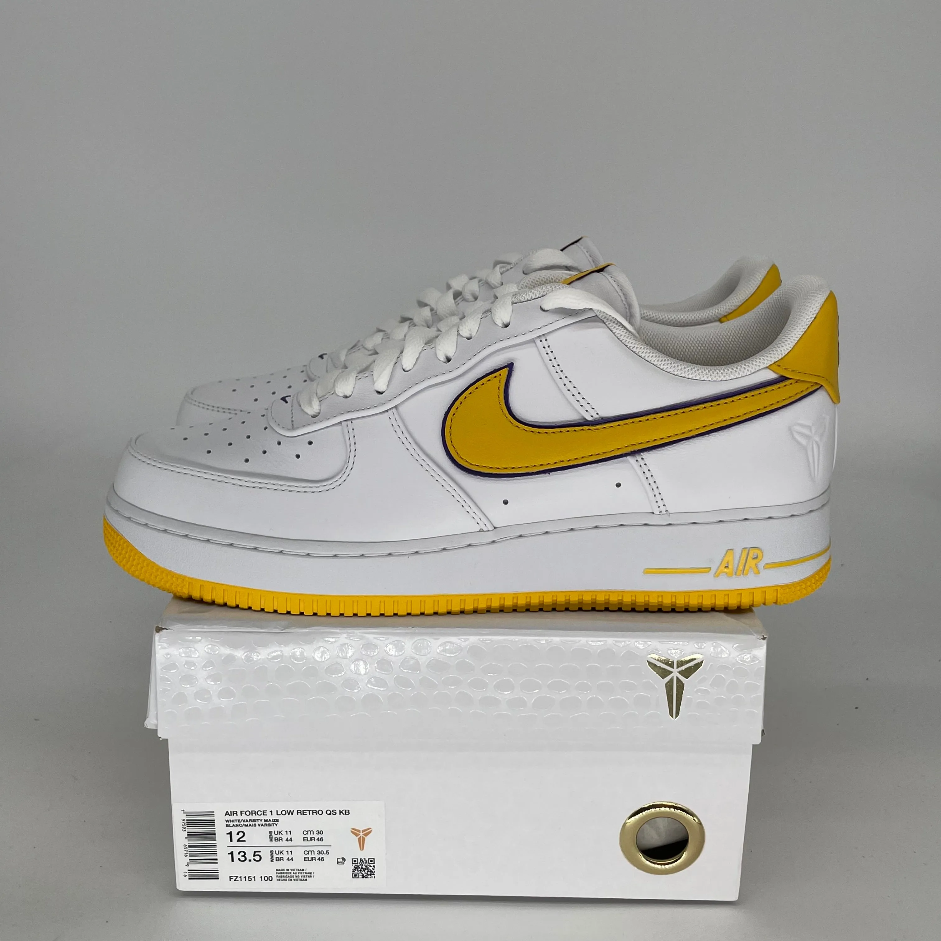 NIKE AIR FORCE 1 LOW KOBE BRYANT LAKERS HOME SIZE 12 FZ1151-100