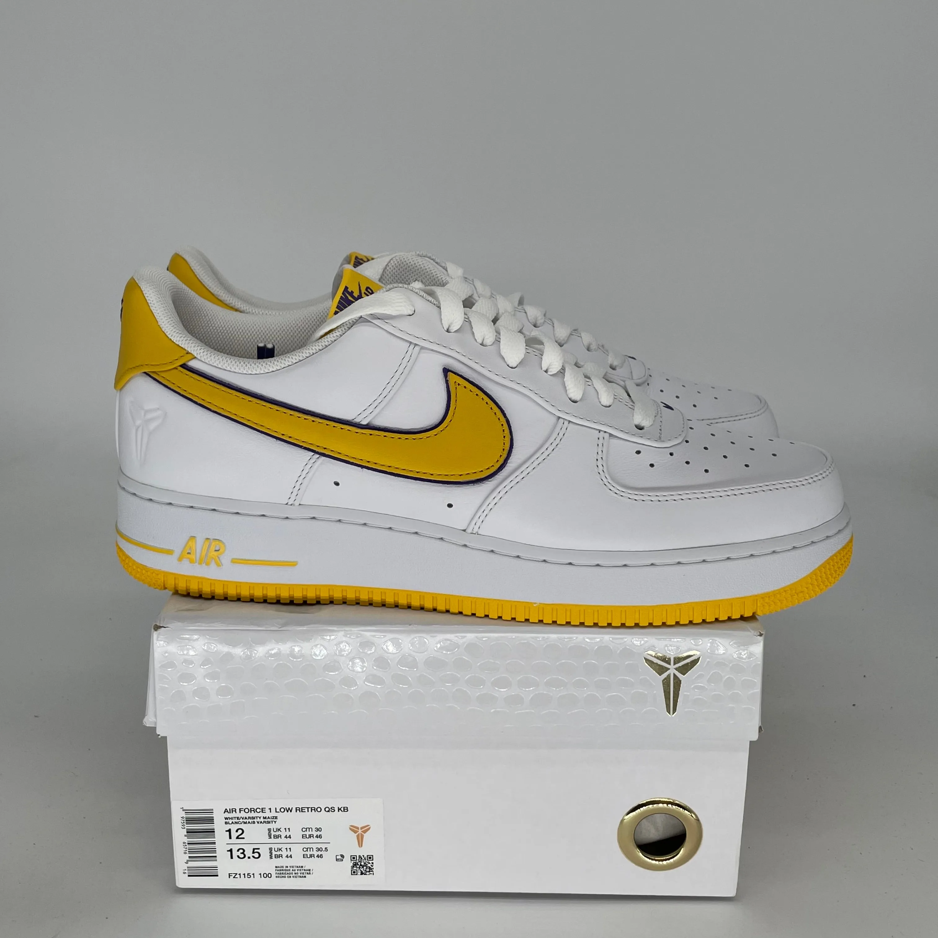 NIKE AIR FORCE 1 LOW KOBE BRYANT LAKERS HOME SIZE 12 FZ1151-100