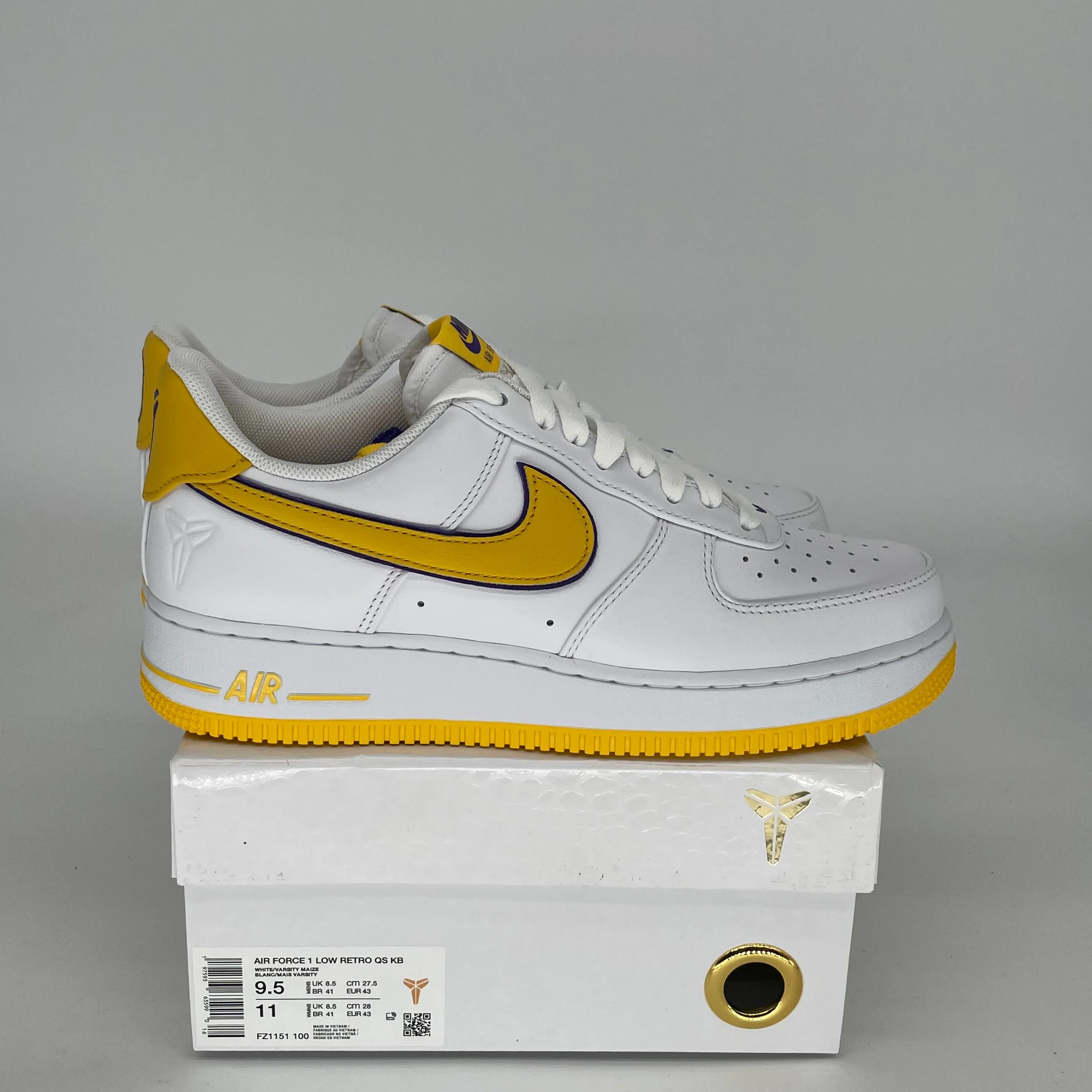 NIKE AIR FORCE 1 LOW KOBE BRYANT LAKERS HOME SIZE 9.5 FZ1151-100