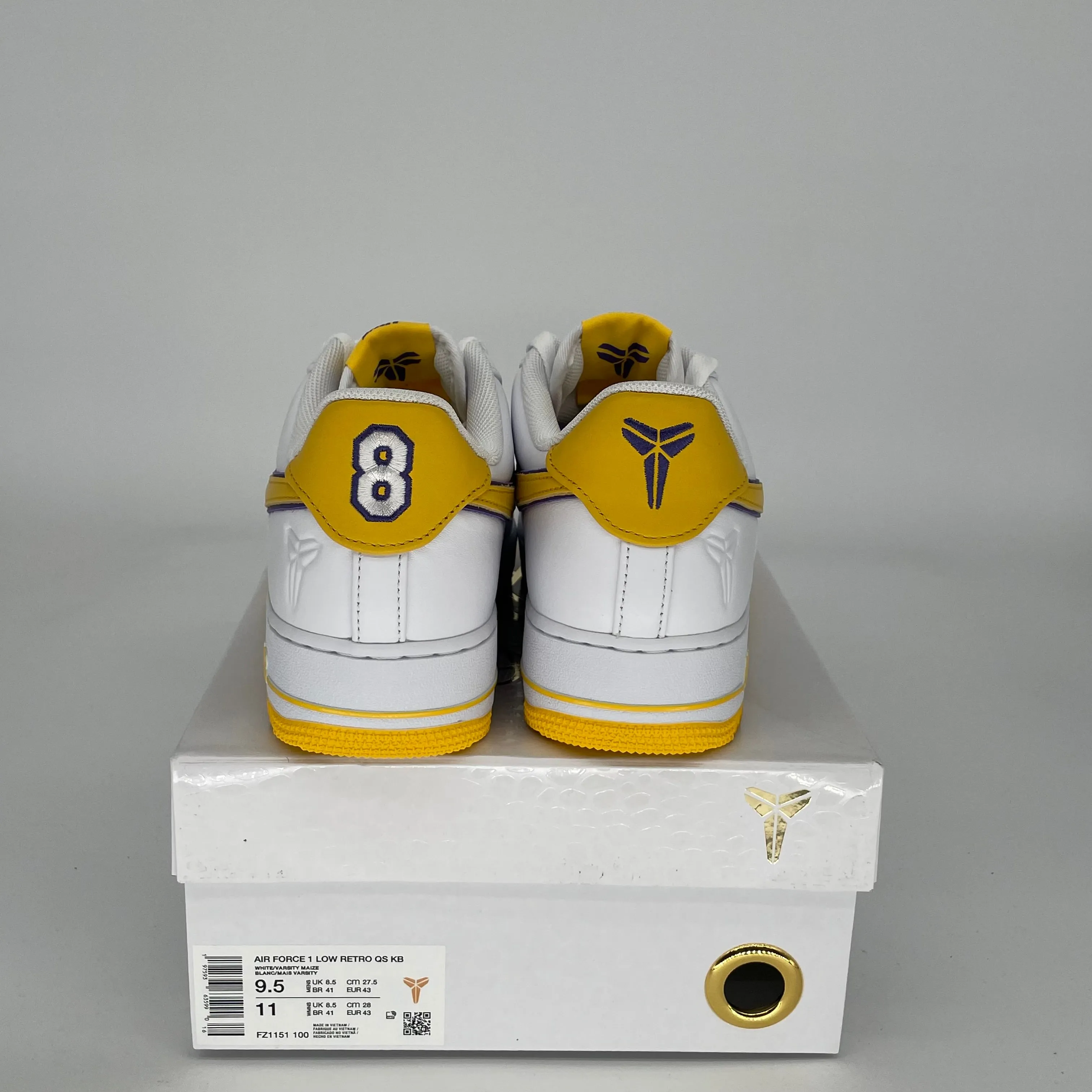 NIKE AIR FORCE 1 LOW KOBE BRYANT LAKERS HOME SIZE 9.5 FZ1151-100