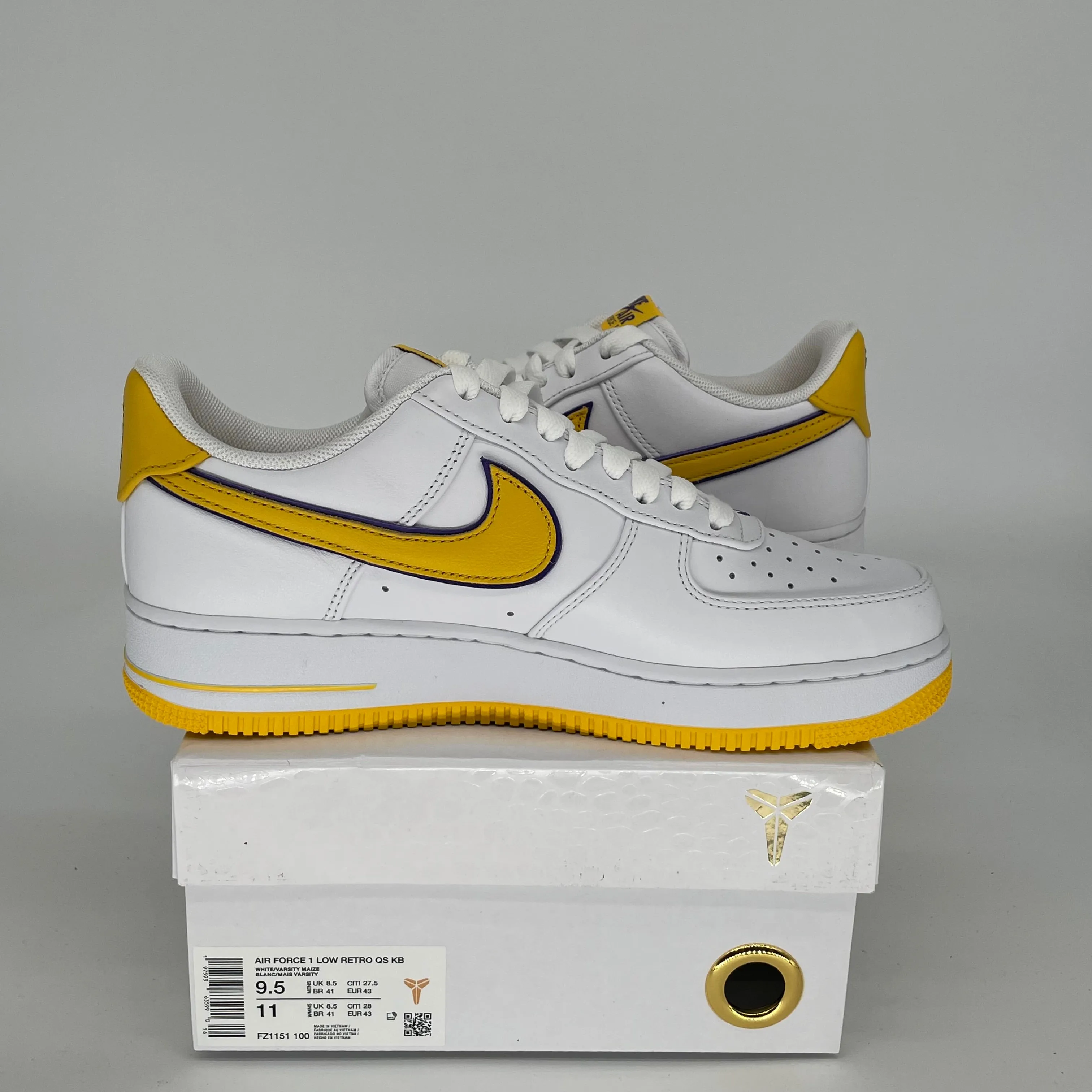 NIKE AIR FORCE 1 LOW KOBE BRYANT LAKERS HOME SIZE 9.5 FZ1151-100
