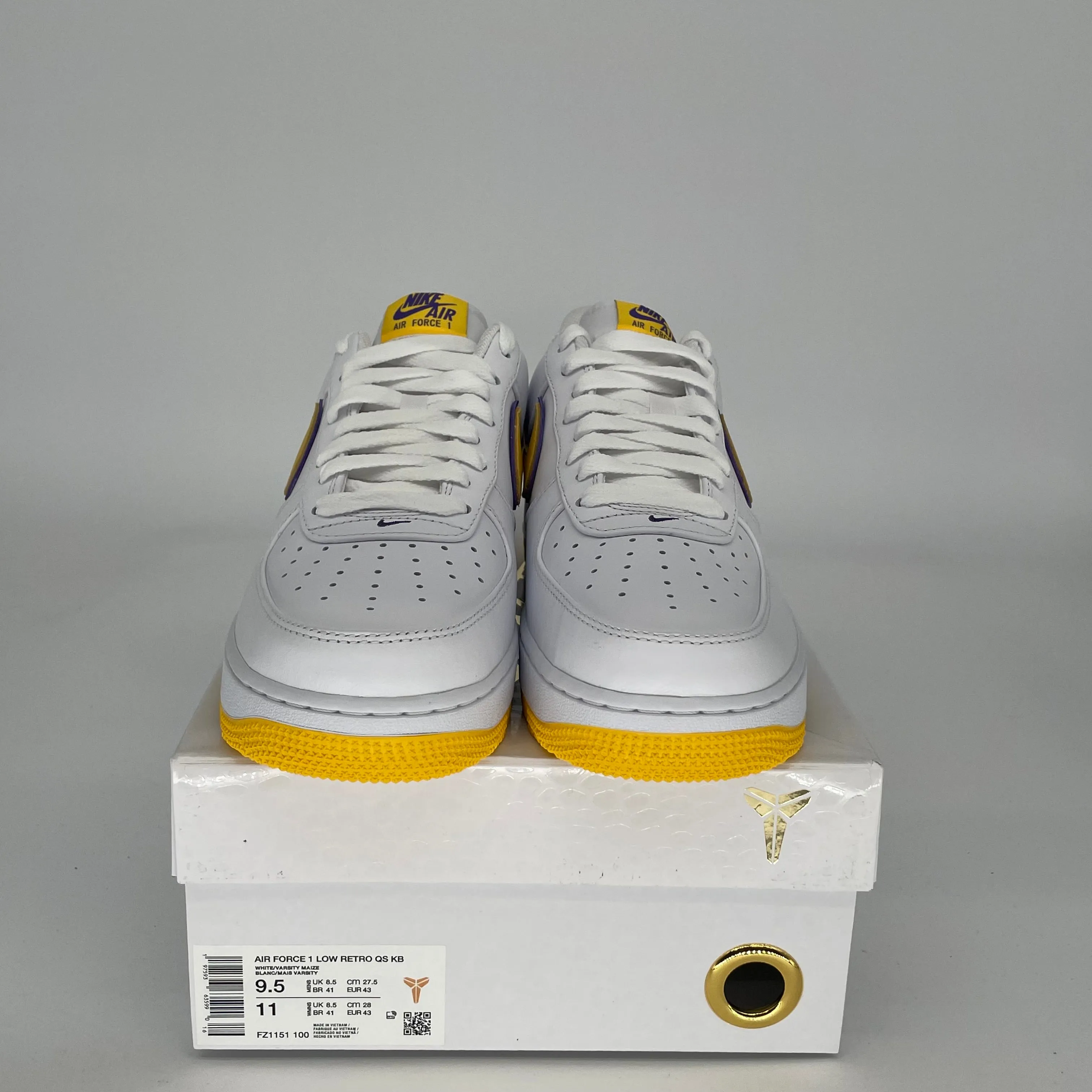 NIKE AIR FORCE 1 LOW KOBE BRYANT LAKERS HOME SIZE 9.5 FZ1151-100