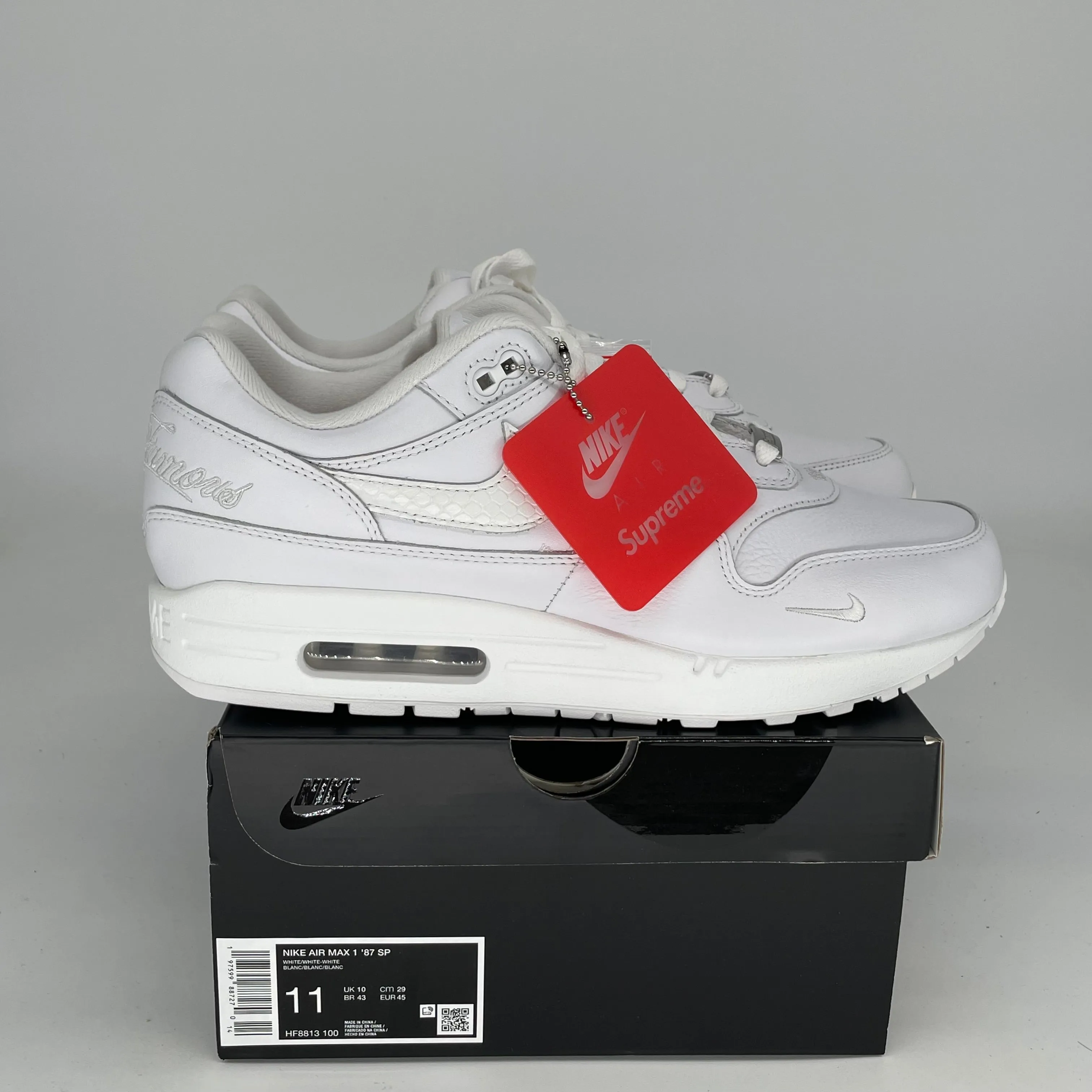 NIKE AIR MAX 1 SUPREME WHITE SIZE 11 HF8813-100
