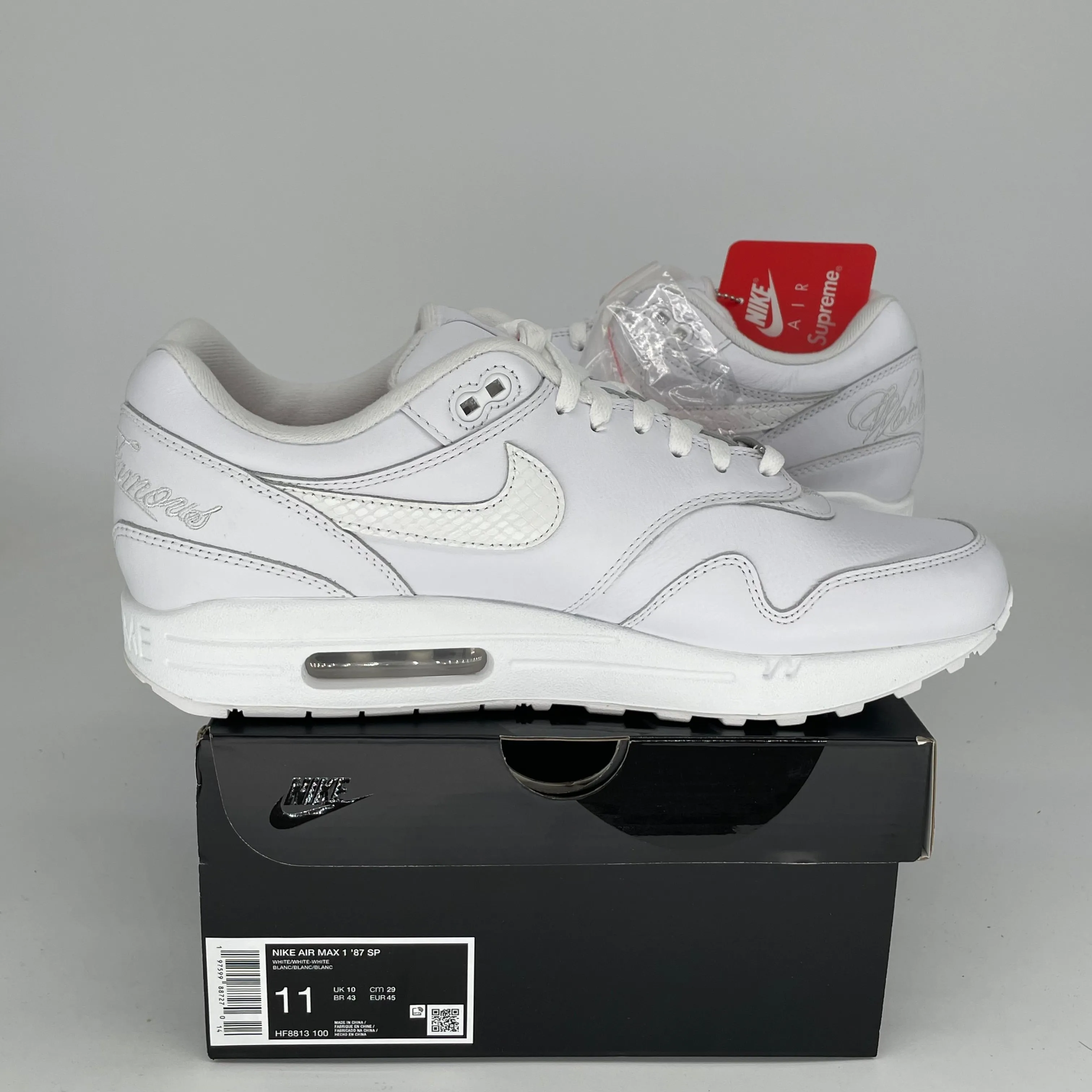 NIKE AIR MAX 1 SUPREME WHITE SIZE 11 HF8813-100