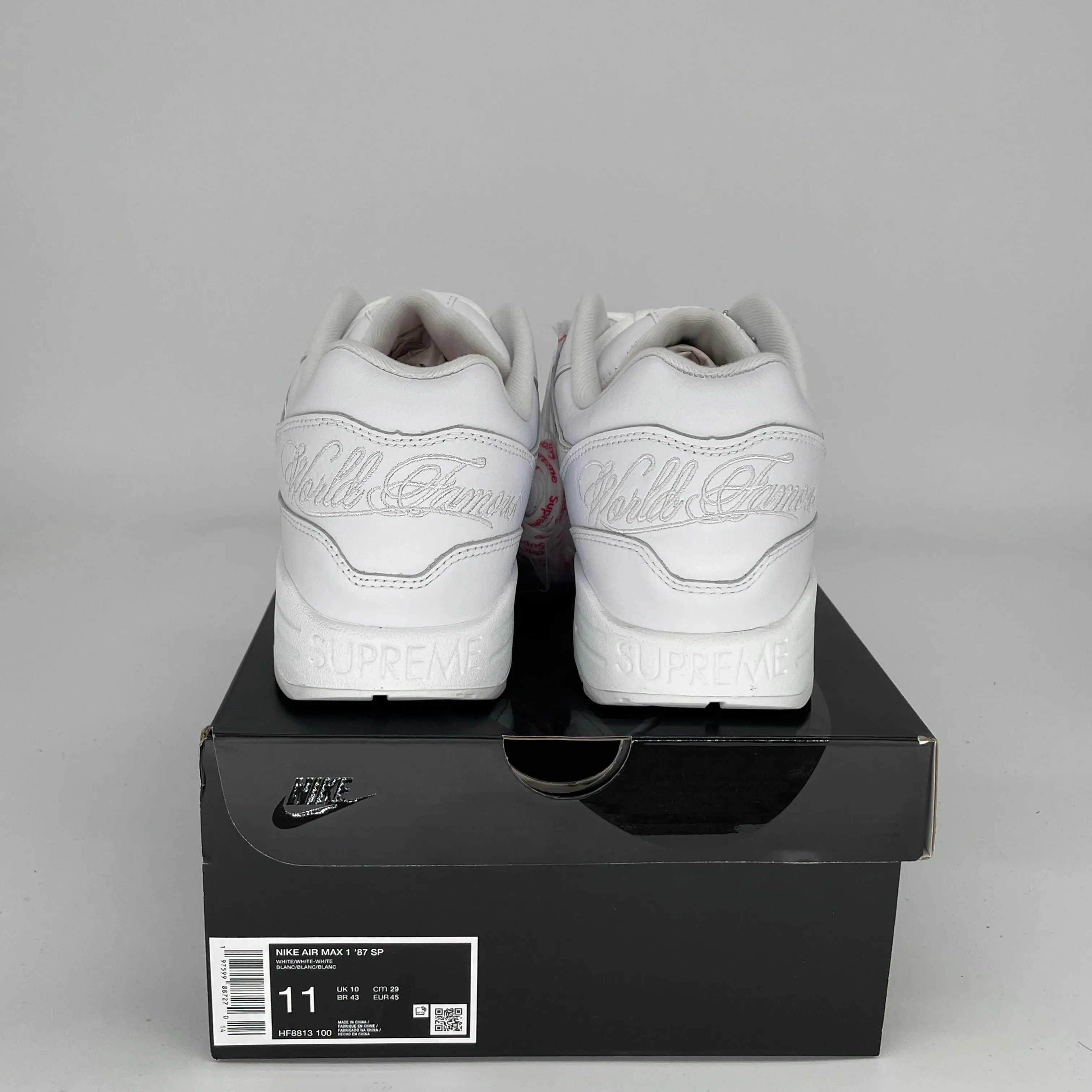 NIKE AIR MAX 1 SUPREME WHITE SIZE 11 HF8813-100