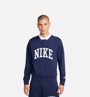 Nike Clothing Club Fleece Polo Mens Long Sleeve Shirt - Blue
