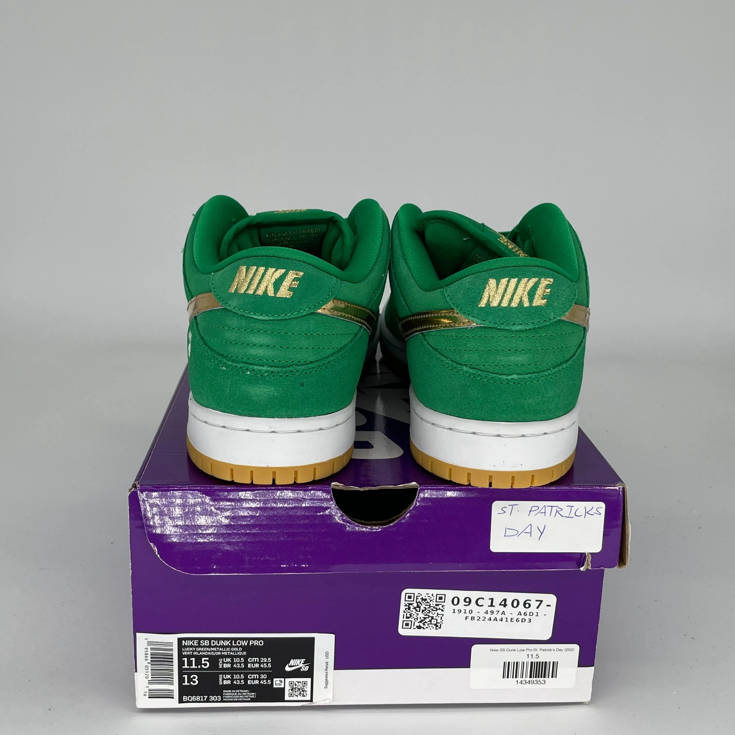 NIKE SB DUNK LOW ST PATRICKS DAY SIZE 11.5 BQ6817-303