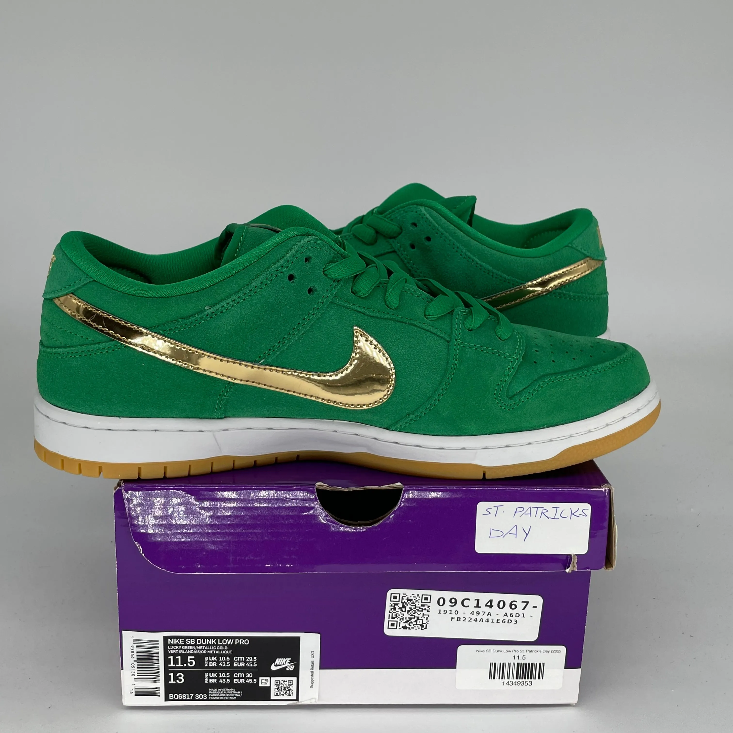 NIKE SB DUNK LOW ST PATRICKS DAY SIZE 11.5 BQ6817-303