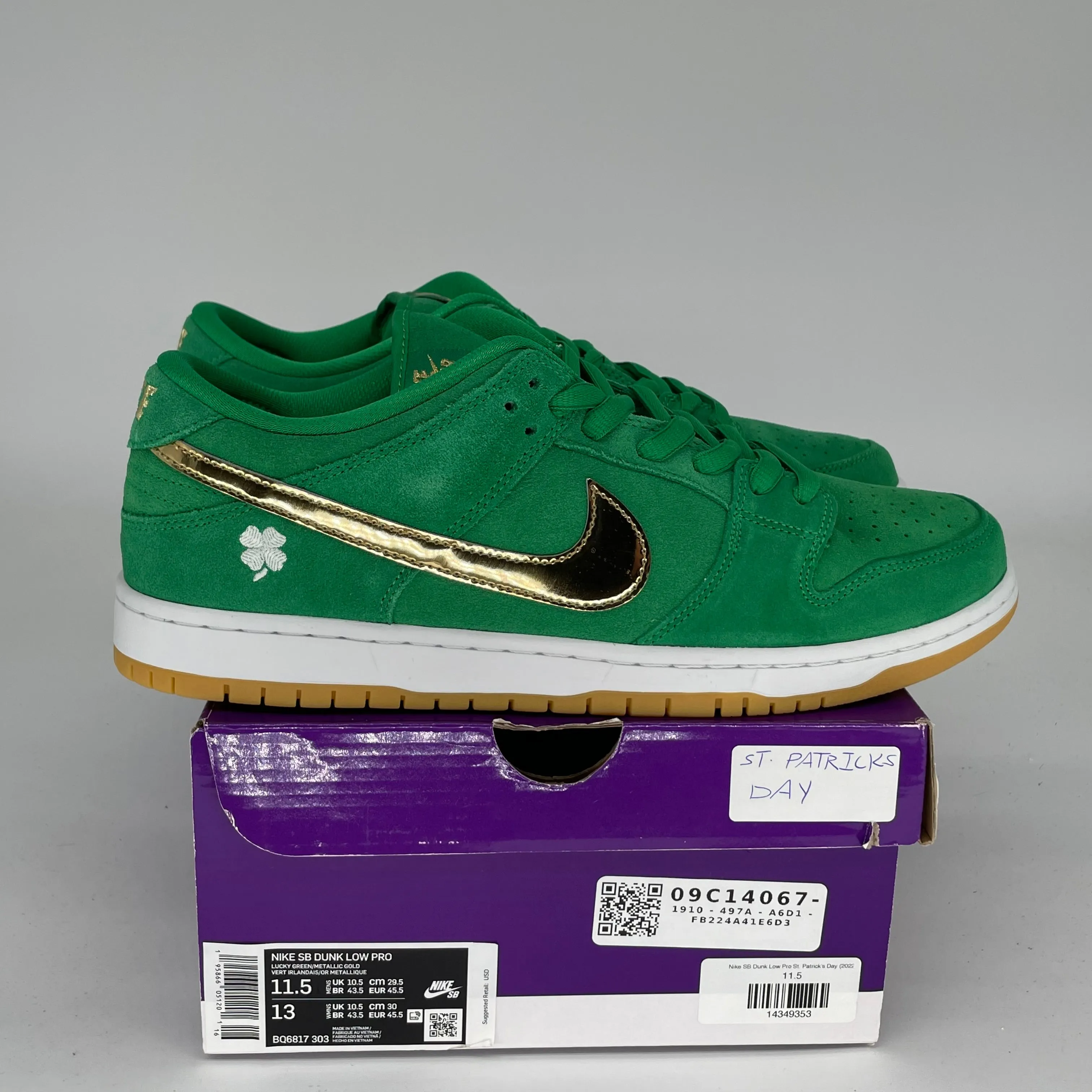 NIKE SB DUNK LOW ST PATRICKS DAY SIZE 11.5 BQ6817-303