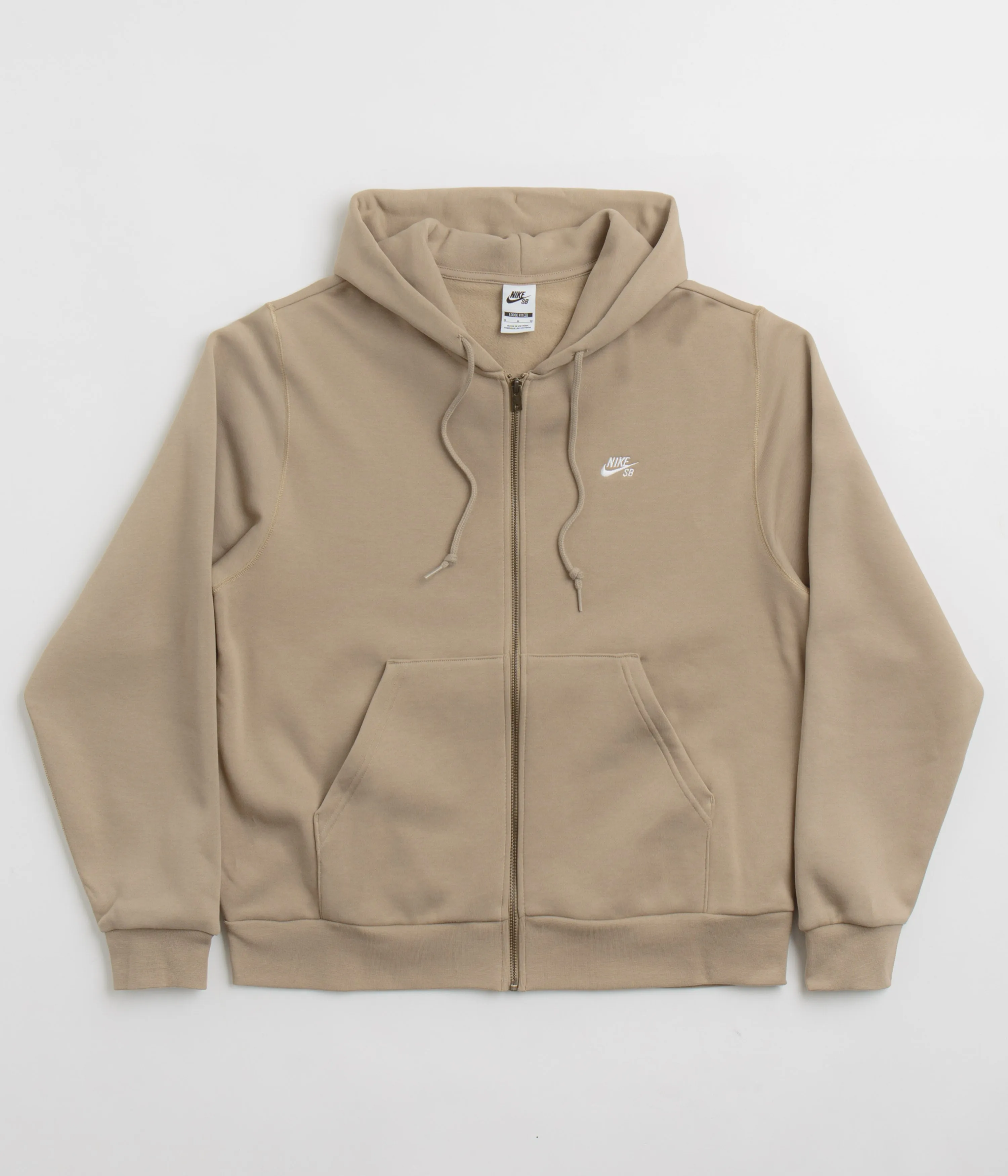 Nike SB Essential Logo Full Zip Hoodie - Khaki / White Nike SB Clothing