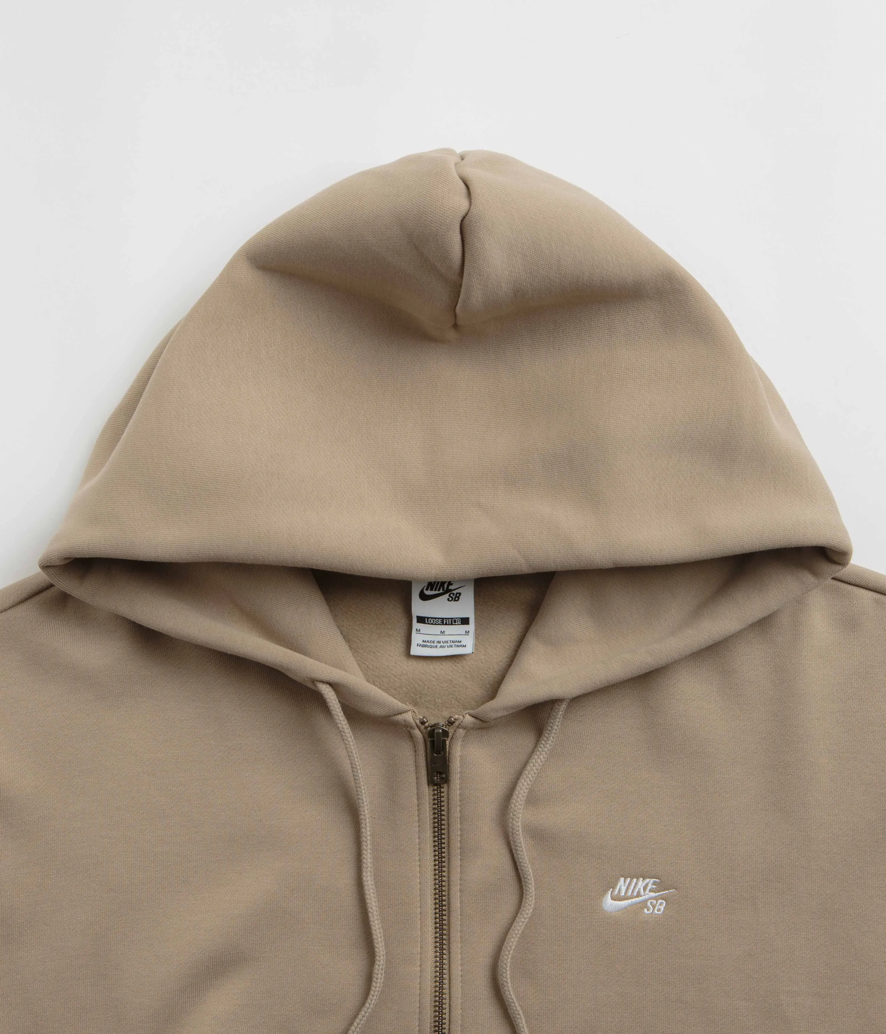 Nike SB Essential Logo Full Zip Hoodie - Khaki / White Nike SB Clothing